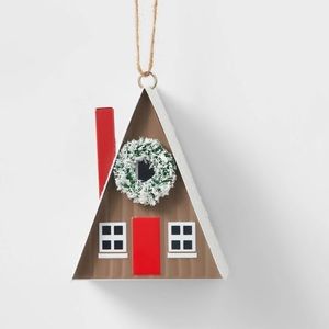 Metal House with Wreath Christmas Tree Ornament Brown nwt rustic farmhouse